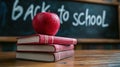 School books with apple on desk. Back to school Royalty Free Stock Photo