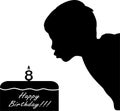 School boy celebrating birthday, blowing candle and make a wish - vector artwork Royalty Free Stock Photo