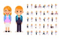 School boy girl student pupil different poses actions teen characters kid set isolated education flat design vector