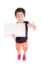 School boy holding a blank whiteboard Royalty Free Stock Photo