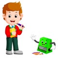 School boy with sharpener cartoon