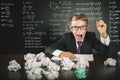 School boy in stress or depression at school classroom