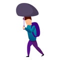 School boy umbrella under wind icon, cartoon style Royalty Free Stock Photo