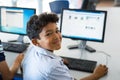 School boy using computer Royalty Free Stock Photo