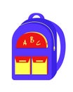 School bright backpack in blue and red and yellow colors. Fashionable modern bag for education and Hiking. Vector Royalty Free Stock Photo