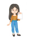 School brunette pretty girl got a good grade on the test or exam and succeeded so she is happy and smiling Royalty Free Stock Photo