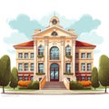 School building, Back to school cartoon style high quality ai image generated Royalty Free Stock Photo