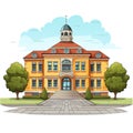School building, Back to school cartoon style high quality ai image generated Royalty Free Stock Photo