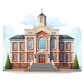 School building, Back to school cartoon style high quality ai image generated Royalty Free Stock Photo