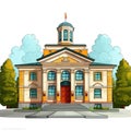 School building, Back to school cartoon style high quality ai image generated Royalty Free Stock Photo