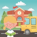 School building bus and girl design Royalty Free Stock Photo