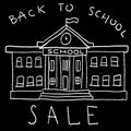 School building chalk doodle sketch. Vector illustration isolated on black background Royalty Free Stock Photo