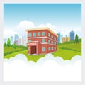 School Building with city and landscape background Royalty Free Stock Photo