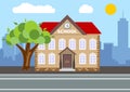 School building. City landscape concept. Flat design. Royalty Free Stock Photo