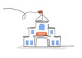 School building - School education object, one line drawing continuous design, vector illustration Royalty Free Stock Photo