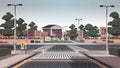 school building empty front yard with road crosswalk cityscape