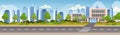 School building exterior road crosswalk back to school concept cityscape background flat horizontal banner