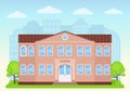 School building facade. Vector illustration. Schoolhouse front view Royalty Free Stock Photo