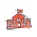 School building icon in comic style. College education vector cartoon illustration pictogram. Bank, government business concept Royalty Free Stock Photo