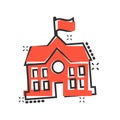 School building icon in comic style. College education vector cartoon illustration pictogram. Bank, government business concept Royalty Free Stock Photo