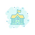 School building icon in comic style. College education vector cartoon illustration pictogram. Bank, government business concept Royalty Free Stock Photo