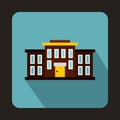 School building icon, flat style Royalty Free Stock Photo