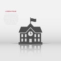 School building icon in flat style. College education vector illustration on white background. Bank, government business concept Royalty Free Stock Photo
