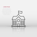 School building icon in flat style. College education vector illustration on white background. Bank, government business concept Royalty Free Stock Photo