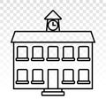 School building line art icon for educational apps and websites on a transparent background