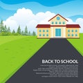 School building with nature lovely landscape cartoon