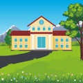 School building with nature lovely landscape cartoon