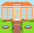 School building over landscape background. Vector illustration.