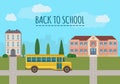 School building and school yellow bus Royalty Free Stock Photo