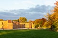 School building and schoolyard in the evening in autumn. Back to school concept Royalty Free Stock Photo