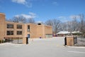 School building and schoolyard Royalty Free Stock Photo