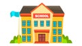 School Building Vector. Modern City University. Fasade Exterior. Brick. Isolated Flat Cartoon Illustration