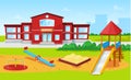 School Building and Yard Playground for Kids City Royalty Free Stock Photo