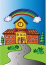 School buildings with rainbow