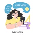 School bullying. Upset victim being bullied and shamed by others on the internet.