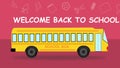 School bus animated against coloured background, seamless loop animation.