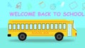 School bus animated against coloured background, seamless loop animation.