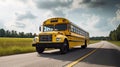 School bus on blacktop with clean sunny background