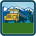 School Bus Cactus Mountains Square Retro Royalty Free Stock Photo