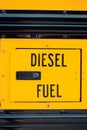School bus diesel fuel sign vertical close-up Royalty Free Stock Photo