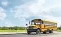 School bus driving on the country road Royalty Free Stock Photo