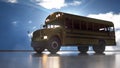 School bus driving on the road, concept of going back to school, 3d rendering Royalty Free Stock Photo