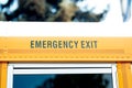 School bus emergency exit sign close-up