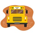 School bus front view, on a colored background. Safe movement of students. Royalty Free Stock Photo