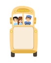 School bus with happy children - frame with space for text Royalty Free Stock Photo