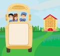 School bus with happy children - frame with space for text Royalty Free Stock Photo